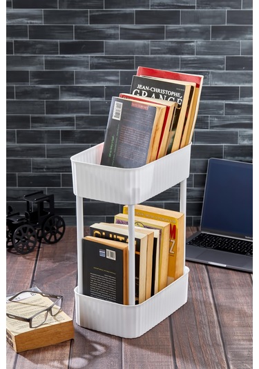 Okyanus Home Banyo-mutfak Düzenleyici 2 Katlı Tekerleksiz Pratik Raf Beyaz Beyaz