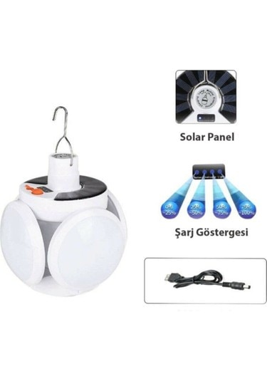 Güneş Enerjili 5 Kanatlı Ultra Güçlü Ev Bahçe Kamp Lambası