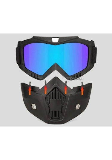 Cross Motosiklet Bisiklet Gözlüğü Açık Kask Maskesi Süngerli Bant Lastikli Jet Maske Ayna Cam Siyah