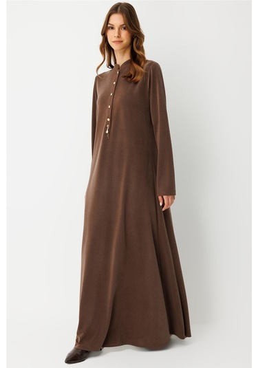 Oysh Kumaş Elbise Kahve Kahve