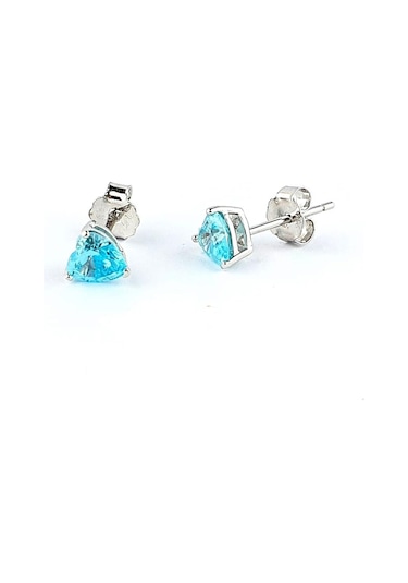 Sky Diamond Blue Aquamarin Taşlı Minimal Kalp Küpe Gümüş