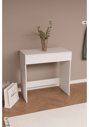 Df02114 Kapaklı Aynalı Bölmeli Makyaj Masası Beyaz