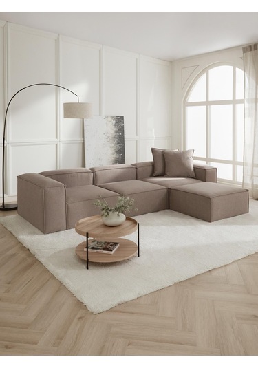 Mode Soft Köşe Koltuk Takımı 4 Modül 11 Kahverengi Keten Kumaş