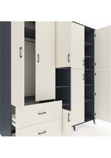 Kronos Dolap 12 Raflı 2 Çekmeceli Tek Askılı 220x59x243 Antrasit-aytaşı/aytaşı Aytası/aytası