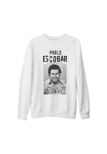 Pablo Escobar 128482 Beyaz Kal n Sweatshirt M Fiyatlar ve Ozellikleri