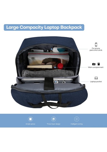 Maiyame Erkek İş Çantası 15.6" Laptop Taşıyıcı Usb Şarjlı Anti-hırsızlıklı Oxford Kumaş Reflektörlü Büyük Kapasite Sırt Çantası Mavi