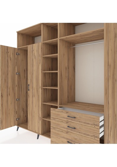 Kronos Dolap 9 Raflı 3 Çekmeceli 2 Askılı 220x59x243 Çam-çam/çam Atlas Çam/atlas Çam