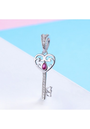 S925 Ayar Gümüş Mutluluk Anahtar Kolye Charm Aksesuarları Çok Renkli