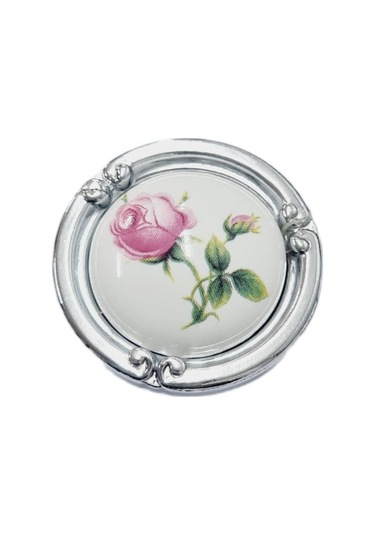 Porselen Düğme Kulp Metal Krom Güllü / 5 Adet Altın