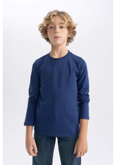 DeFacto Erkek Çocuk Bisiklet Yaka Basic Düz Uzun Kollu Tişört B7771A8NSNV131 Lacivert