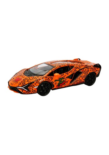 1:32 Sesli Ve Işıklı Rmz Hobby Keith Haring Serisi Die Cast Çek Bırak Model Araba - Turuncu Lamborgh