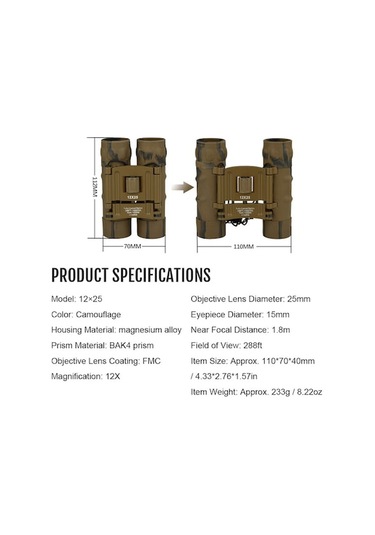 Trendooze Yüksek Yüksek Yüksek Teleskop Taşınabilir Tanım Su Seyahati Oyunları Mekan Kuş Konser Kamuflaj İçin Günlük Gözlem Geçirmez Etkinlikler Dürbün Dış Çözünürlük Büyütme Basketbol Bak4 25 12 Kx