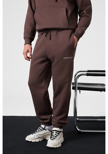 MARSHALLHOODIE Erkek Pamuklu İçi Polarlı Nakışlı Relaxed Kahverengi Eşofman Takımı