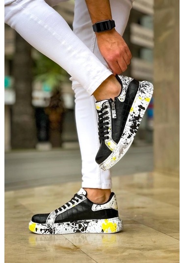 Bağcıklı Crocodile Siyah Sarı Günlük Erkek Ayakkabısı Siyah5 Siyah