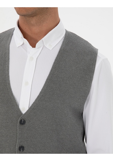 Pierre Cardin Erkek Gri Melanj Yelek Triko 50317313-vr086 Gri Melanj