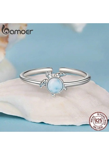 Bamoer 925 Ayar Gümüş Deniz Kaplumbağası Açık Halka Plaj Kaplumbağa Ayarlanabilir Yüzükler Kadınlar İçin Güzel Takı