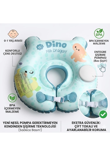 bebek yuzme simidi bas sisir pratik 0 1 yas cift emniyet kilitli mavi dino simit 123647024