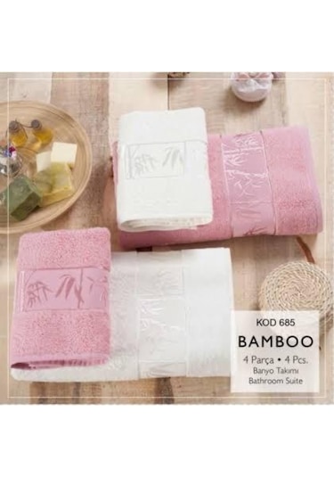 Romans Bambu 4Lü Banyo Havlu Takımı Pembe/Krem