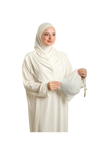 Tek Parça Namaz Elbisesi Viskon Düz 2503 40 Krem