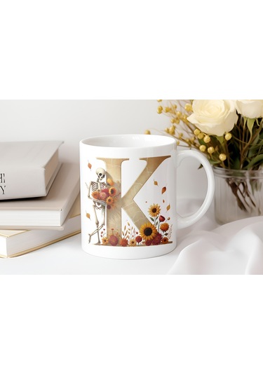 K Harfi Pembe Kareli Kalpli Göz Emojili Kupa Bardak Eğlenceli Kareli Tasarım Kahve Çay Kupası Beyaz