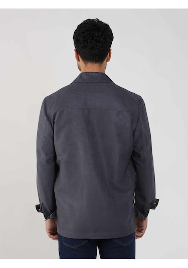 Dufy Gri Erkek Regular Fit Düz Klasik Yaka Süet Mont - 105399-Gri