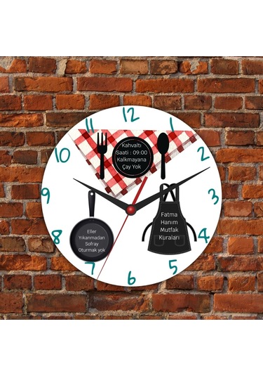 Evimli Fil Temalı İsimli Cam Duvar Saati Çocuklara Özel Tasarım 20x20 Beyaz