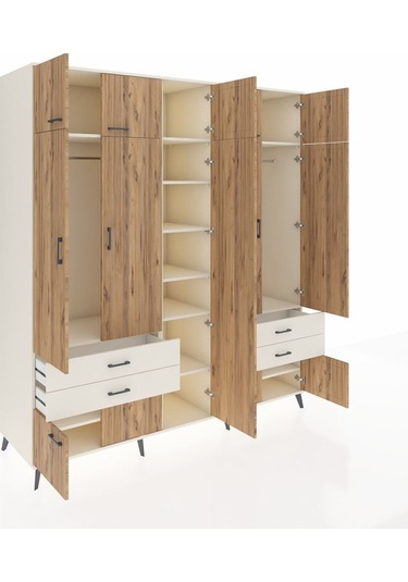 Kronos Dolap 12 Raflı 4 Çekmeceli 2 Askılı 220x59x243 Aytaşı-çam/aytaşı Atlas Çam/aytası