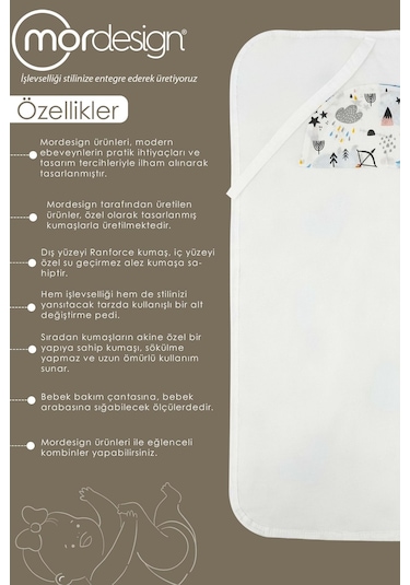 Mordesign Bebek Çanta Alt Açma Minderi Alt Değiştirme Pedi Taşınabilir Bakım Örtüsü Care Tilki Serisi Gri Zg10131-2 Gri
