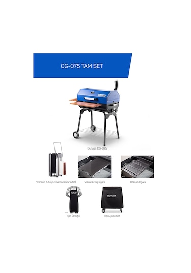 Guruss Cg-075 Kömürlü Barbekü Mangal Tam Set Gece Mavisi Model:grs01