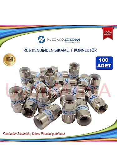 Novacom Rg 6 Kendinden Sıkmalı F Konnektor 100 Adet