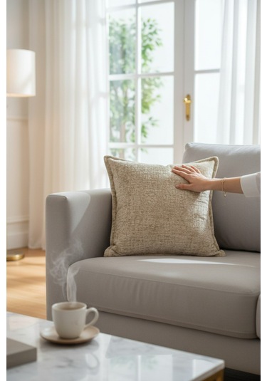 Kırlent İthal Kadife Kumaş 3'lü Set - Yumuşak Dokulu Dekoratif Özel Tasarım Kırlent Kılıfı Açık Bej