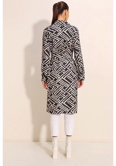 Bigdart 5853 Desenli Kruvaze Yaka Trençkot - C. Siyah 001