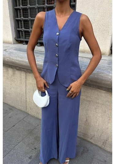 Arkası Bağcıklı Yelek Plazza Pantolon Modal Takım 10202-08 İndi Go