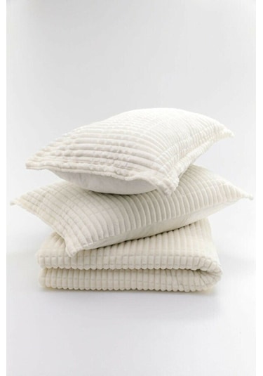 Merinos Modern Line 3 Parça Battaniye Seti - Kemik Ekru Renk Tek Ebat Bed
