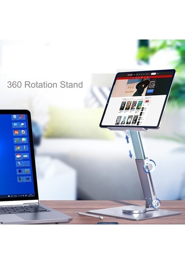 Ebitda 360 Derece Katlanır Tablet Standı - Mutfak Ve Canlı Yayın İçin Taşınabilir Dizüstü Bilgisayar Tutucu, Gümüş