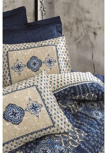 Cotton Box Saten Çift Kişilik Nevresim Takımı Stasya Lacivert