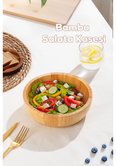 Porsima 2061 Orta Boy Doğal Bambu Salata Kasesi 20cm Bambu