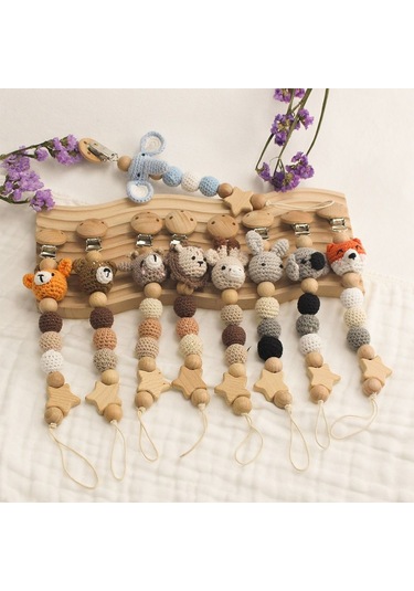 Karikatür Hayvan Saklama Çantası İle Diş Çıkarma Oyuncakları Kayın Ahşap Kukla Tutucu Emzik Tutucu Emzik Zinciri Bebek Emzik Klipsi Şeffaf