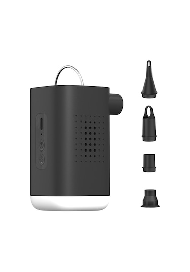 Samdoo Siyah Taşınabilir Elektrikli Hava Pompa, Inflasyon-deflasyon, 4 Uç, Kamp Lambası, 2400mah Li-poly Batarya, Abs, Dış Mekan Kullanıma Uygun