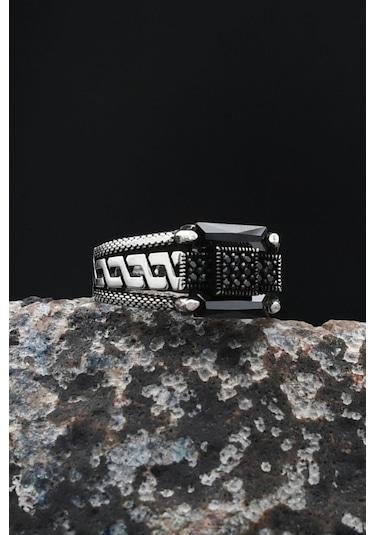 Pençe Figürlü Siyah Baget Taşlı 925 Ayar Gümüş Erkek Yüzüğü 901719 Gümüş