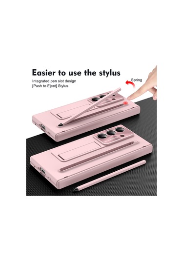 Samsung Galaxy Uyumlu Z Fold7 5g Kılıf Pc Cep Telefonu Kılıfı, Ayaklı Ve Kalemli - Pembe Pembe