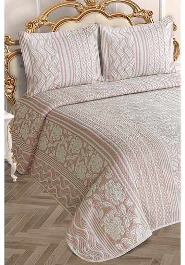 DELÜX LİNEA MODEL 3 PARÇA YASTIKLI PİKE TAKIMI Pudra - Krem