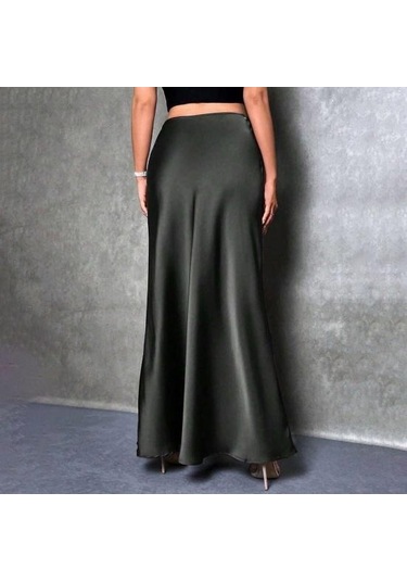 Kadın Balık Kuyruğu Etek Yüksek Bel Düz Renk Pürüzsüz Yüzey A Kesim Uzun Etek Siyah