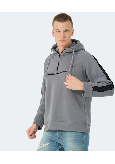 Slazenger KLEMENT IN Erkek Kapüşonlu Fermuarlı Koyu Gri Sweatshirt