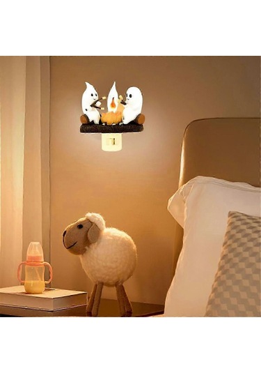 2 Adet Hayalet Kamp Ateşi Titreyen Gece Lambası 3d Led Küçük Sahte Kamp Ateşi Gece Lambası Titreyen Alev Cadılar Bayramı Gece Lambası Eu Diğer