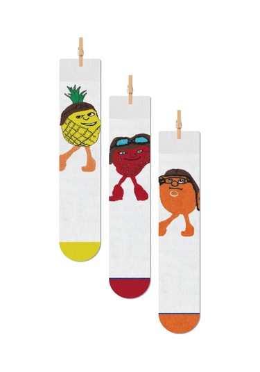 Meyve Desenli Dört Mevsim Unisex Renkli 3'lü Soket Çorap Seti Çok Renkli