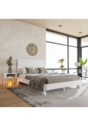 Hüma Model Beyaz Renk Çam Ahşap Karyola Yatay -278 180 x 200 CM