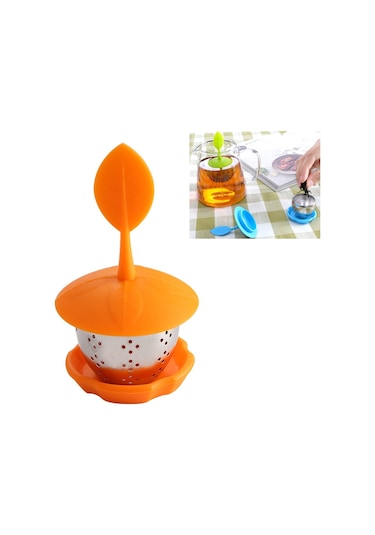 Sones Paslanmaz Çelik Silikon Askılı Çay Poşeti Çay Süzgeçleri Turuncu