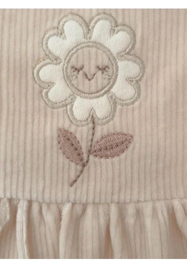 Kız Bebek 2 Li Çiçek İşlemeli Tulum-15270 Bej
