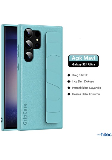 Schitec Samsung Galaxy S24 Ultra Uyumlu Premium Case Parmak Askılı Telefon Kılıfı Açık Mavi